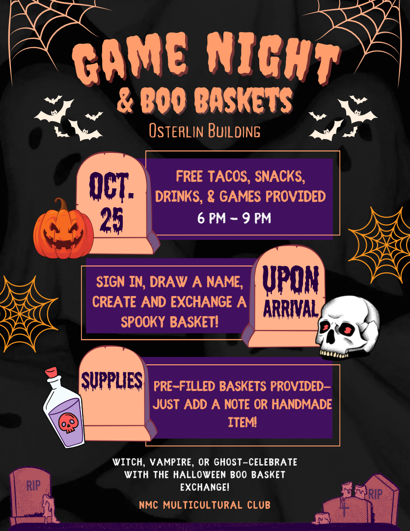 Game night and boo baskets event poster