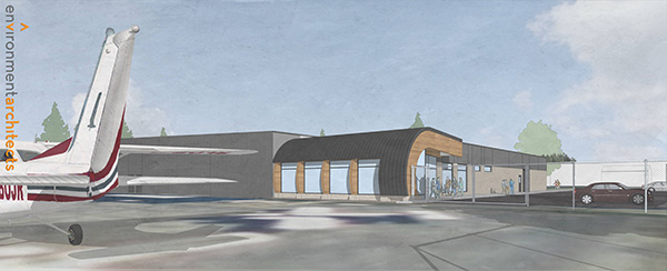 Architectural rendering of NMC Aviation Program hangar expansion