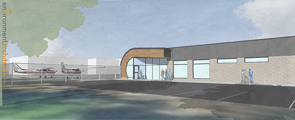 Architectural rendering of NMC Aviation Program hangar expansion