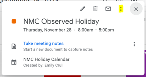 NMC holiday calendar