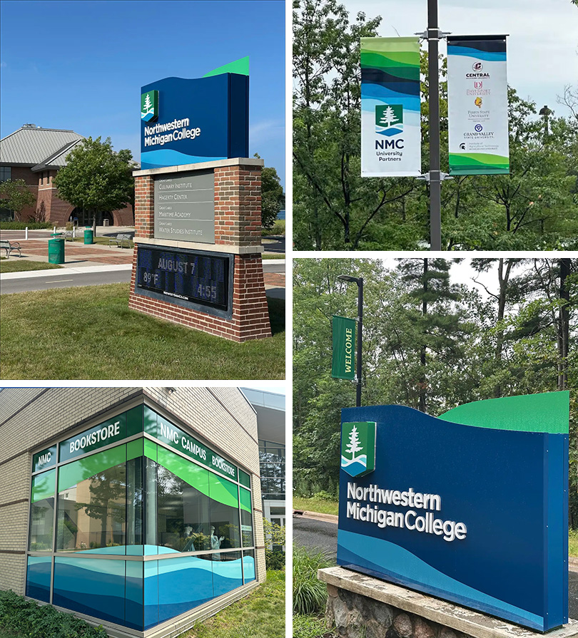 Photos of NMC signage showing the new brand