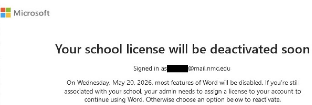 Microsoft school licensing message