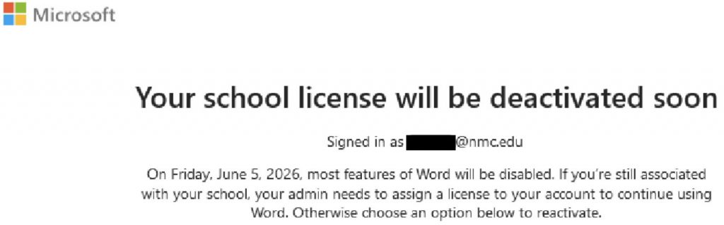 Microsoft licensing change message